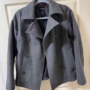 American Eagle Outfitters Gray Double-Breasted Peacoat
